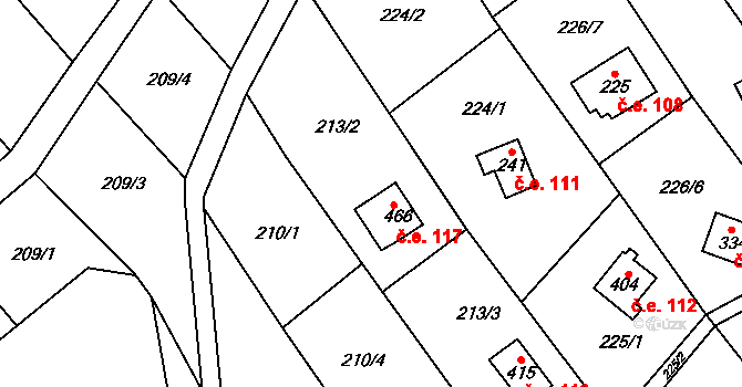 Chvalčov 117 na parcele st. 466 v KÚ Chvalčov, Katastrální mapa