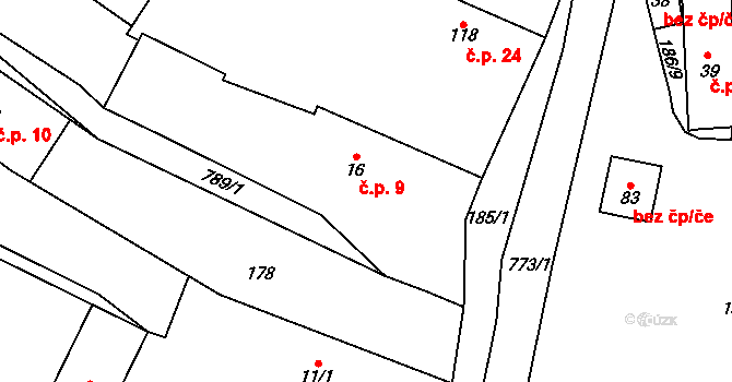 Chlum 9, Hořice na parcele st. 16 v KÚ Chlum u Hořic, Katastrální mapa