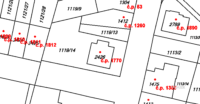 Hořice 1770 na parcele st. 2426 v KÚ Hořice v Podkrkonoší, Katastrální mapa