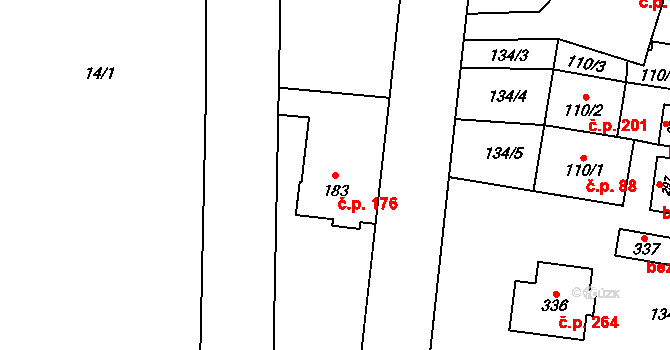 Horní Nová Ves 176, Lázně Bělohrad na parcele st. 183 v KÚ Horní Nová Ves, Katastrální mapa