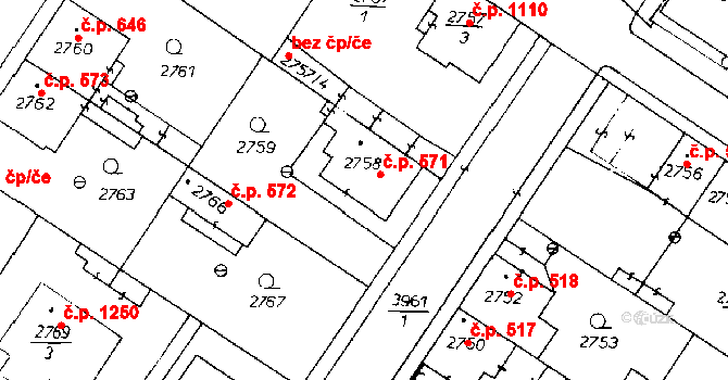 Poděbrady III 571, Poděbrady na parcele st. 2758 v KÚ Poděbrady, Katastrální mapa