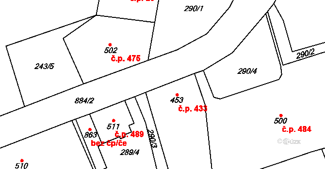 Kovářská 433 na parcele st. 453 v KÚ Kovářská, Katastrální mapa