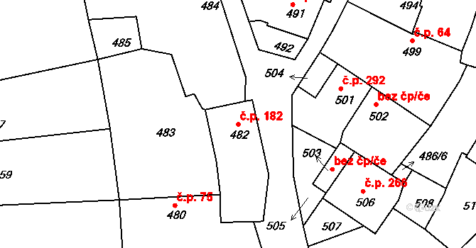 Batelov 182 na parcele st. 482 v KÚ Batelov, Katastrální mapa