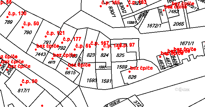 Nové Dvory 145, Třebíč na parcele st. 824 v KÚ Třebíč, Katastrální mapa