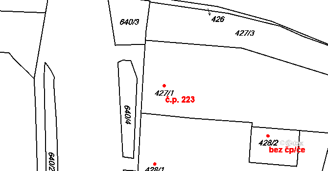 Štýřice 223, Brno na parcele st. 427/1 v KÚ Štýřice, Katastrální mapa