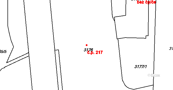 Černá Pole 217, Brno na parcele st. 3176 v KÚ Černá Pole, Katastrální mapa