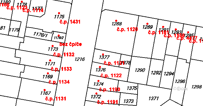 Židenice 1121, Brno na parcele st. 1377 v KÚ Židenice, Katastrální mapa