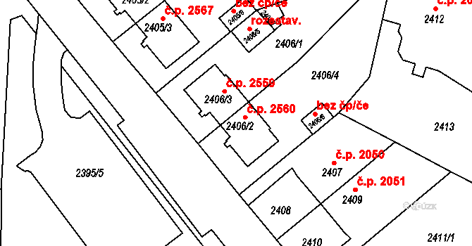 Teplice 2560 na parcele st. 2406/2 v KÚ Teplice, Katastrální mapa