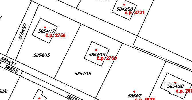 Frýdek 2760, Frýdek-Místek na parcele st. 5854/18 v KÚ Frýdek, Katastrální mapa