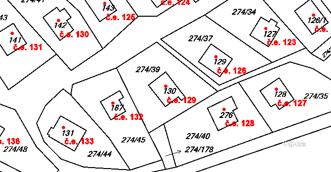 Skalka 129, Cheb na parcele st. 130 v KÚ Skalka u Chebu, Katastrální mapa