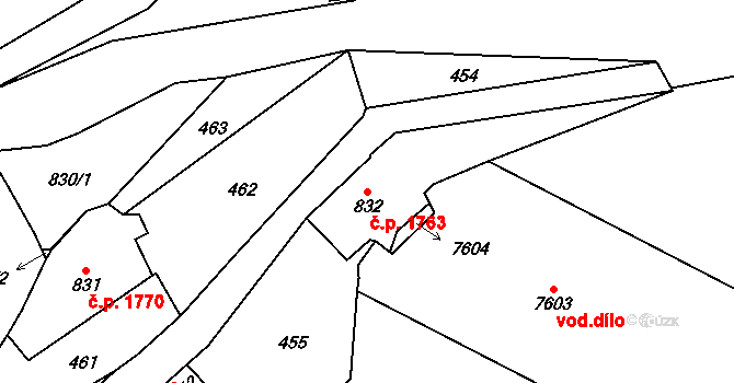Cheb 1763 na parcele st. 832 v KÚ Cheb, Katastrální mapa