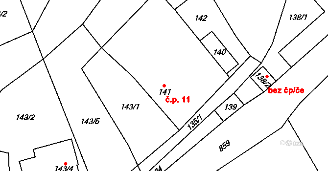 Dolní Rychnov 11 na parcele st. 141 v KÚ Dolní Rychnov, Katastrální mapa