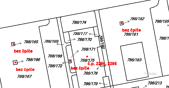 Horní Počernice 2295,2296, Praha na parcele st. 786/175 v KÚ Horní Počernice, Katastrální mapa