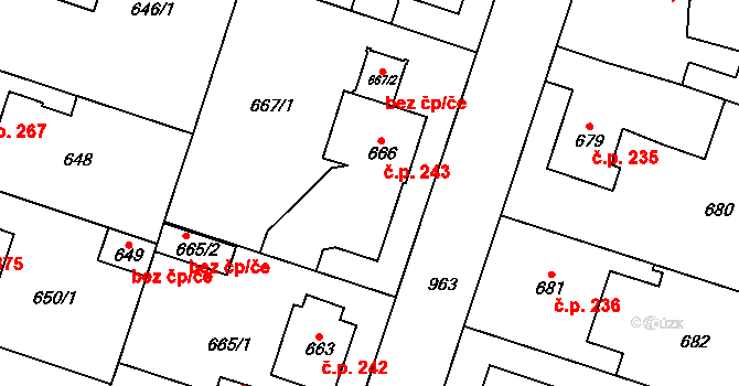 Satalice 243, Praha na parcele st. 666 v KÚ Satalice, Katastrální mapa