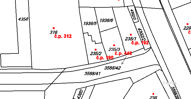 Lomnice nad Lužnicí 190 na parcele st. 235/2 v KÚ Lomnice nad Lužnicí, Katastrální mapa