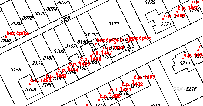 Záběhlice 1458, Praha na parcele st. 3170 v KÚ Záběhlice, Katastrální mapa
