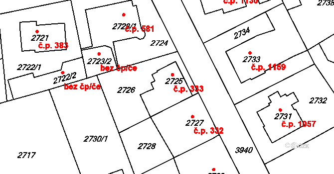 Modřany 333, Praha na parcele st. 2725 v KÚ Modřany, Katastrální mapa