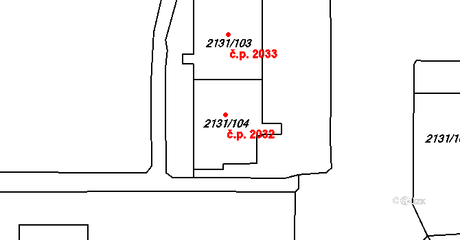 Stodůlky 2032, Praha na parcele st. 2131/104 v KÚ Stodůlky, Katastrální mapa