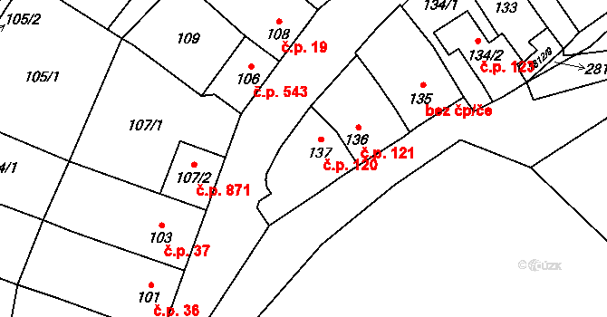Kyje 120, Praha na parcele st. 137 v KÚ Kyje, Katastrální mapa