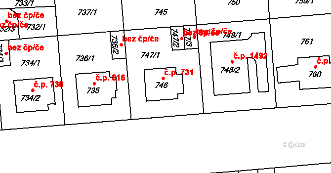 Kyje 731, Praha na parcele st. 746 v KÚ Kyje, Katastrální mapa
