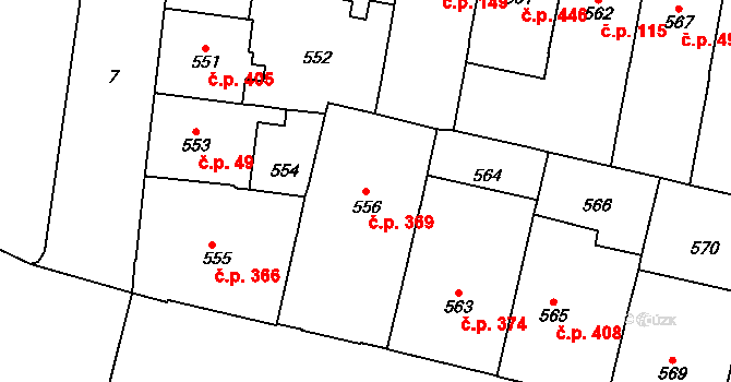 Vršovice 369, Praha na parcele st. 556 v KÚ Vršovice, Katastrální mapa