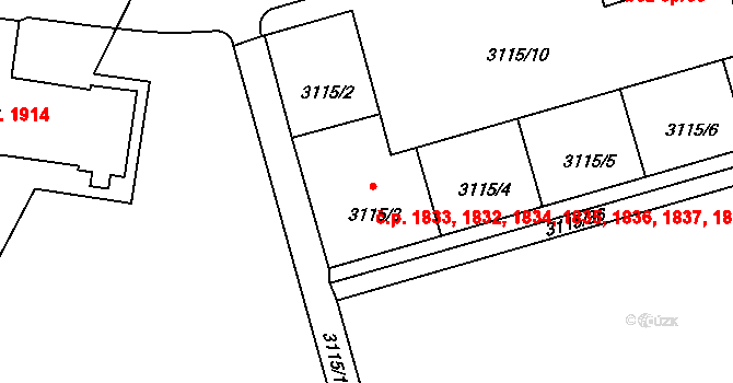 Strašnice 1832,1833,1834,1835,, Praha na parcele st. 3115/3 v KÚ Strašnice, Katastrální mapa