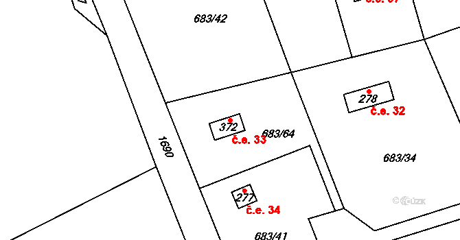 Halouny 33, Svinaře na parcele st. 372 v KÚ Svinaře, Katastrální mapa