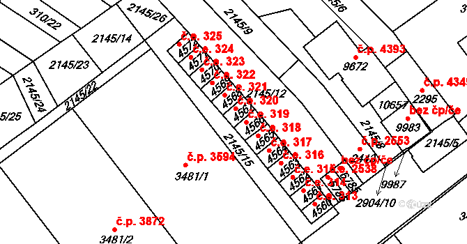 Hodonín 320 na parcele st. 4567 v KÚ Hodonín, Katastrální mapa