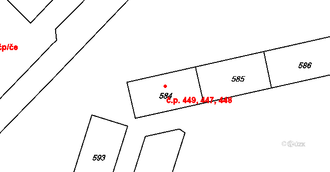 Lazce 447,448,449, Olomouc na parcele st. 584 v KÚ Lazce, Katastrální mapa