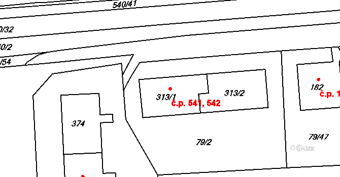 Neředín 541,542, Olomouc na parcele st. 313/2 v KÚ Neředín, Katastrální mapa