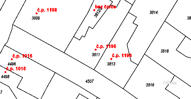 Česká Lípa 1195 na parcele st. 3811 v KÚ Česká Lípa, Katastrální mapa