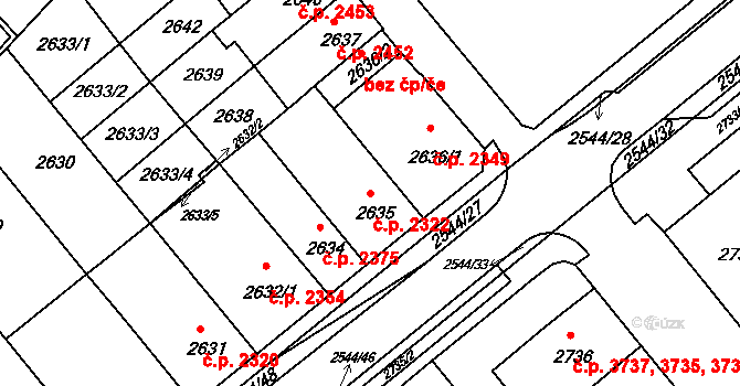 Chomutov 2322 na parcele st. 2635 v KÚ Chomutov II, Katastrální mapa