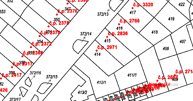 Chomutov 2971 na parcele st. 414 v KÚ Chomutov II, Katastrální mapa