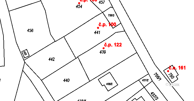 Rozdrojovice 122 na parcele st. 439 v KÚ Rozdrojovice, Katastrální mapa