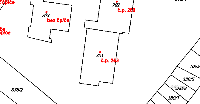 Rokytnice 253, Vsetín na parcele st. 701 v KÚ Rokytnice u Vsetína, Katastrální mapa