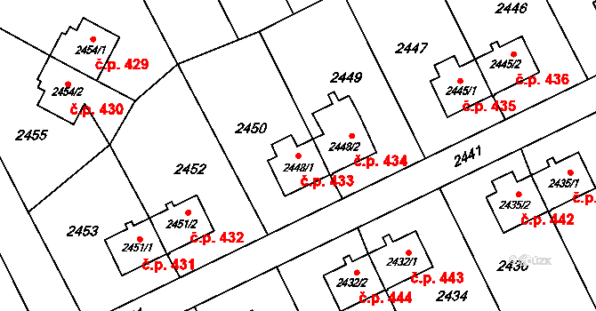 Prostřední Suchá 433, Havířov na parcele st. 2448/1 v KÚ Prostřední Suchá, Katastrální mapa