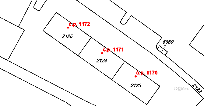 Město 1171, Havířov na parcele st. 2124 v KÚ Havířov-město, Katastrální mapa