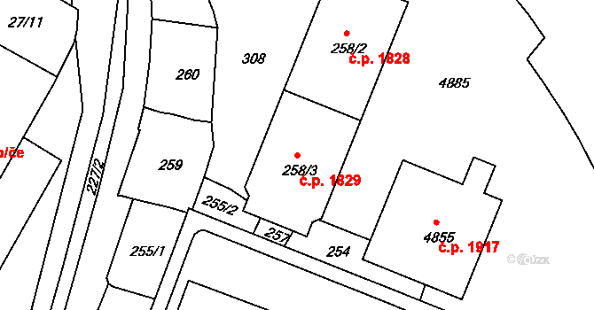 Bruntál 1829 na parcele st. 258/3 v KÚ Bruntál-město, Katastrální mapa