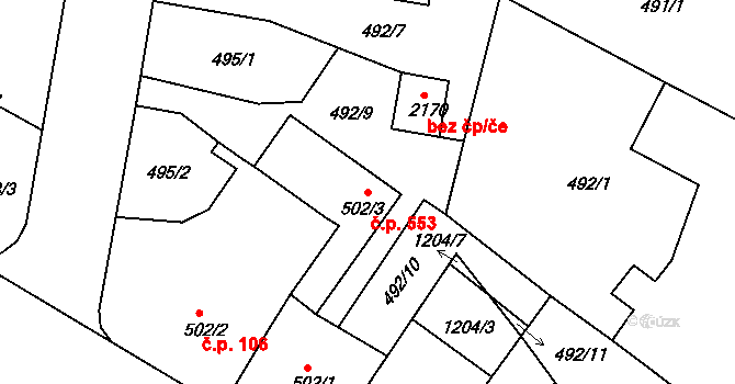 Holínské Předměstí 553, Jičín na parcele st. 502/3 v KÚ Jičín, Katastrální mapa