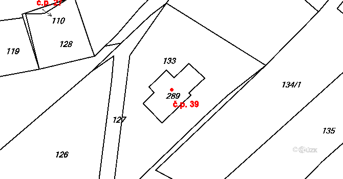 Záborná Lhota 39, Chotilsko na parcele st. 289 v KÚ Záborná Lhota, Katastrální mapa