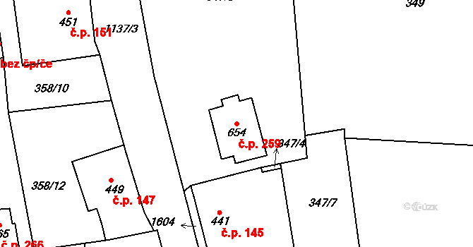 Děčín X-Bělá 259, Děčín na parcele st. 654 v KÚ Bělá u Děčína, Katastrální mapa