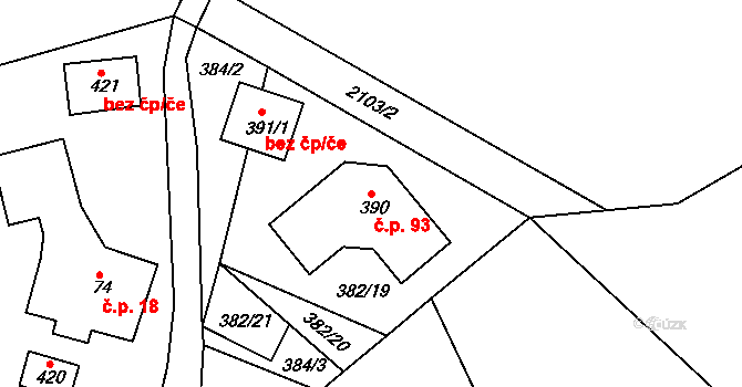 Jílové u Držkova 93 na parcele st. 390 v KÚ Jílové u Držkova, Katastrální mapa