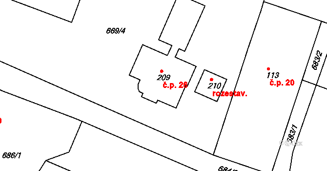 Martinovice 26, Sukorady na parcele st. 209 v KÚ Sukorady u Mladé Boleslavi, Katastrální mapa