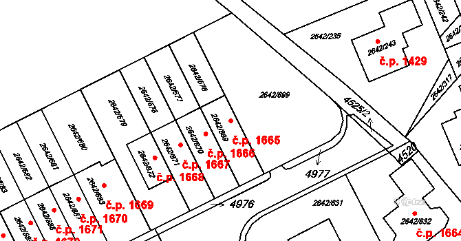 Kuřim 1665 na parcele st. 2642/869 v KÚ Kuřim, Katastrální mapa