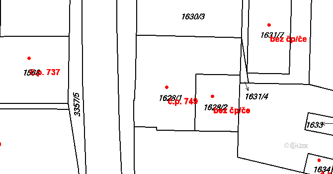 České Budějovice 6 749, České Budějovice na parcele st. 1628/1 v KÚ České Budějovice 6, Katastrální mapa