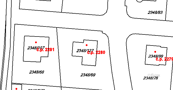 Pelhřimov 2280 na parcele st. 2348/127 v KÚ Pelhřimov, Katastrální mapa