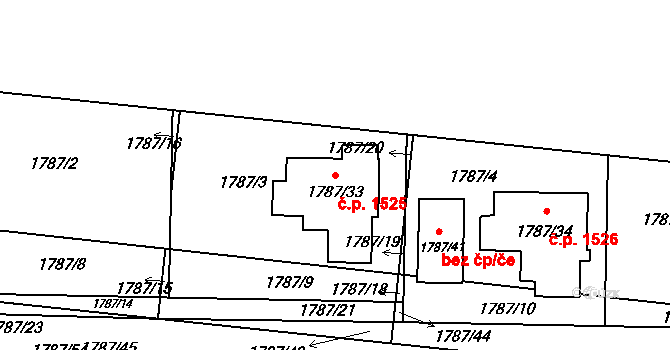 Slavkov u Brna 1525 na parcele st. 1787/33 v KÚ Slavkov u Brna, Katastrální mapa