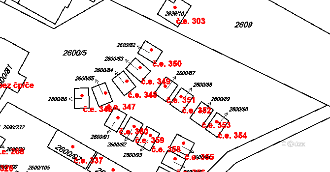 Staré Splavy 351, Doksy na parcele st. 2600/87 v KÚ Doksy u Máchova jezera, Katastrální mapa