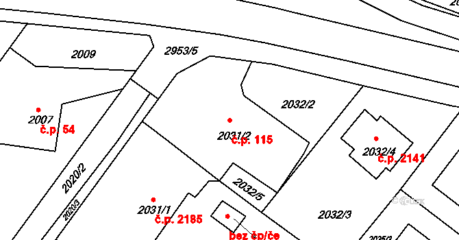 Poruba 115, Ostrava na parcele st. 2031/2 v KÚ Poruba, Katastrální mapa