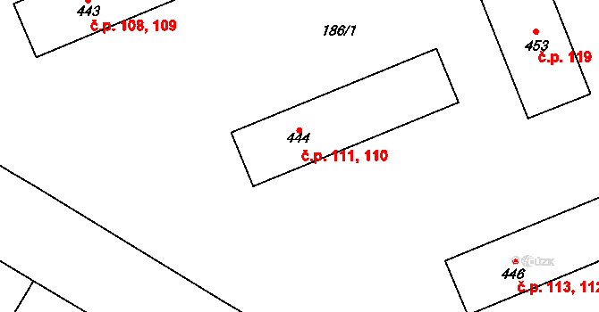 Klimentov 110,111, Velká Hleďsebe na parcele st. 444 v KÚ Klimentov, Katastrální mapa